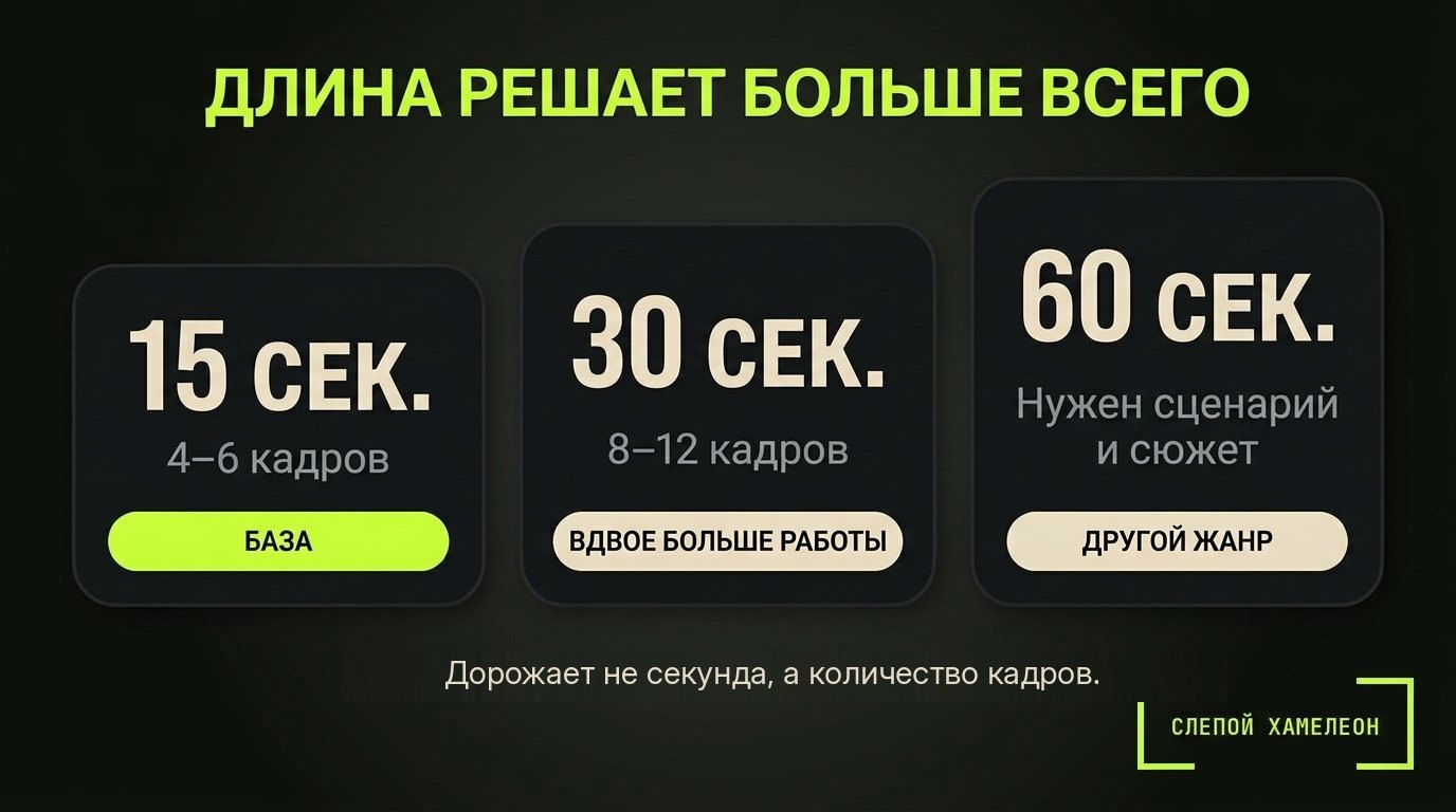 Дорожает не секунда, а количество кадров Пятнадцать, тридцать и шестьдесят секунд: растёт число кадров