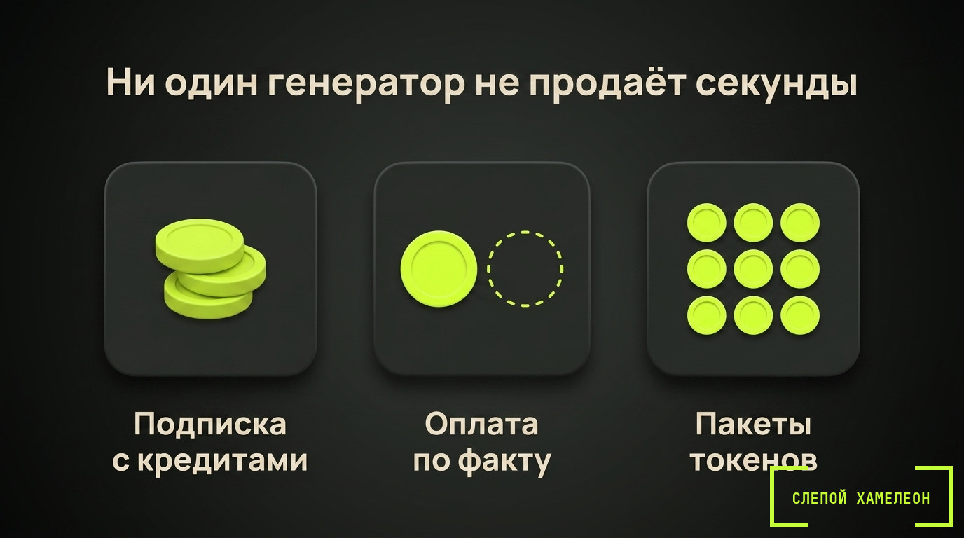 Почему у нейросетей нет цены за секунду видео Три способа оплаты генерации: подписка с кредитами, оплата по факту, пакеты токенов
